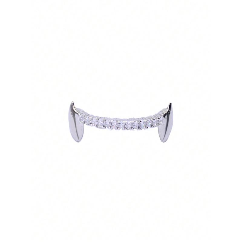 European And American Trendy Punk Style Copper Zirconia Crystal Tiger Tooth Hiphop Grill For Women