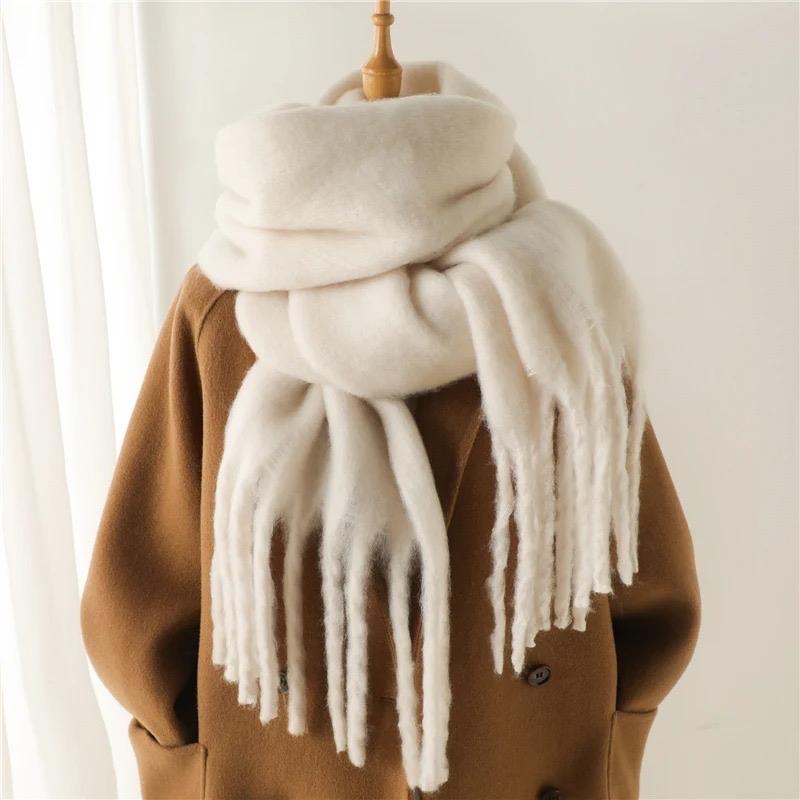 Women's Cashmere Winter Scarf - Solid Color Pashmina Wrap with Big Tassel Shawl and Long Poncho