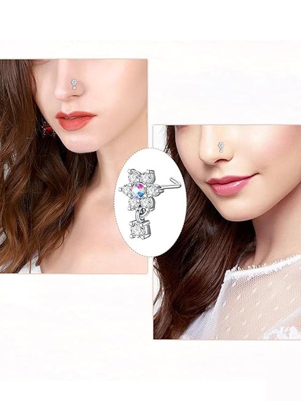 Rhinestone Decorated Nose Ring, Heart & Butterfly & Flower Design Nose Ring, Fashion Jewelry for Party, Daily Clothing Decor, Trendy All-match & Exquisite Jewelry for Birthday Gift