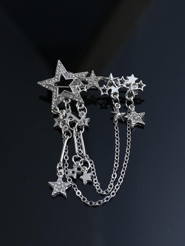 Premium Five-pointed Star Design & Chain Tassel Decor Brooch Pin, Elegant Clothes Brooch for Event Party Wedding, Fashion Clothes Accessories for Men & Women