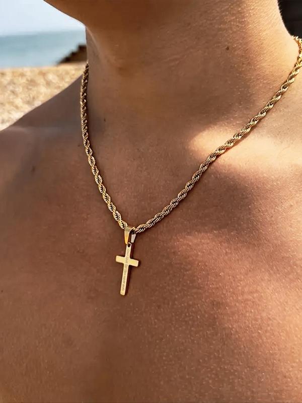 Classic Retro Design Stainless Steel Cross Pendant Necklace, Fashion Back To School Vintage Jewelry for Party, Daily Clothing Decor, Trendy All-match & Exquisite Jewelry for Birthday Gift for Fall 2024