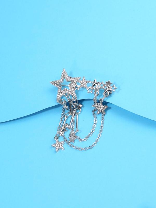 Premium Five-pointed Star Design & Chain Tassel Decor Brooch Pin, Elegant Clothes Brooch for Event Party Wedding, Fashion Clothes Accessories for Men & Women