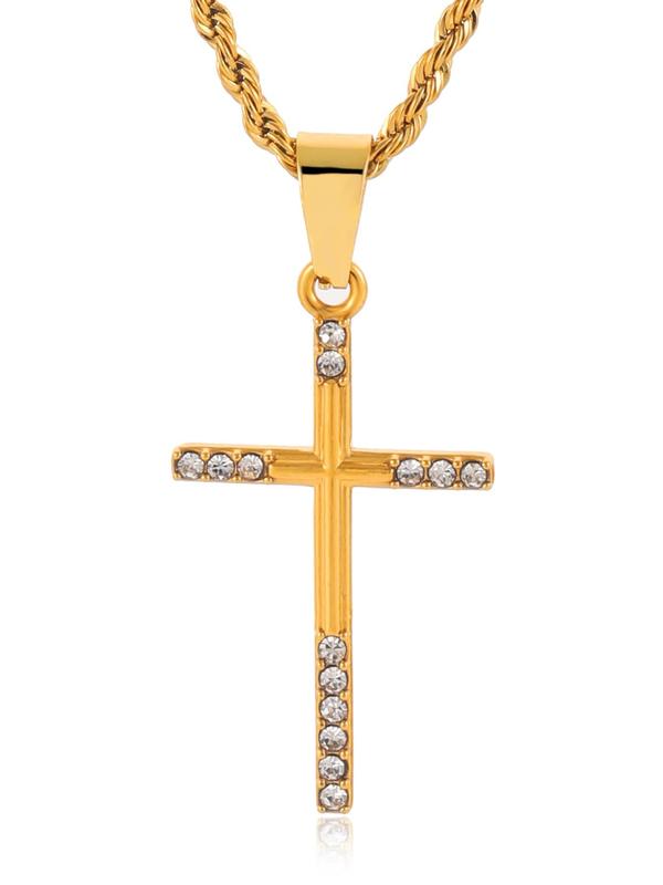 Classic Retro Design Stainless Steel Cross Pendant Necklace, Fashion Back To School Vintage Jewelry for Party, Daily Clothing Decor, Trendy All-match & Exquisite Jewelry for Birthday Gift for Fall 2024