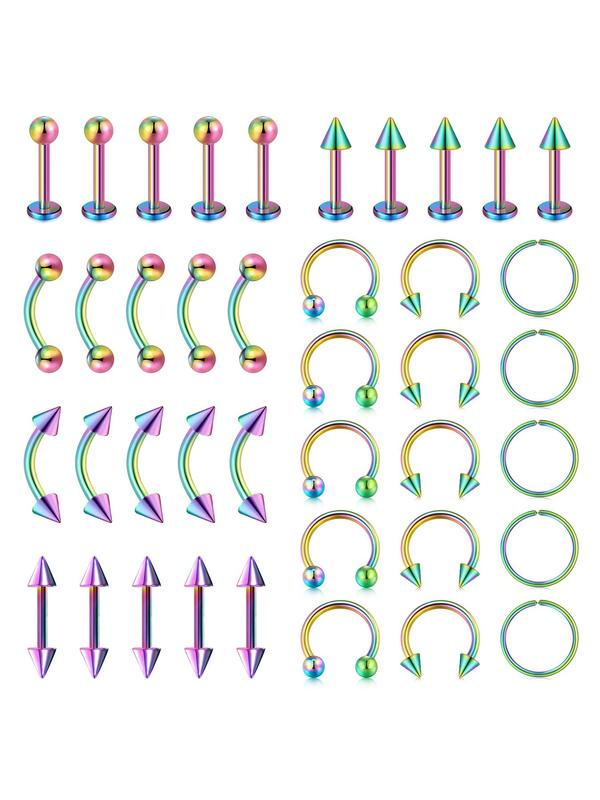 Stainless Steel Nose Piercing Jewelry Set, 2024 New Style Nose Rings Lip Rings Earrings Tongue Rings Curved Barbell Set, Simple Style Piercing Jewelry for Girlfriend Gifts