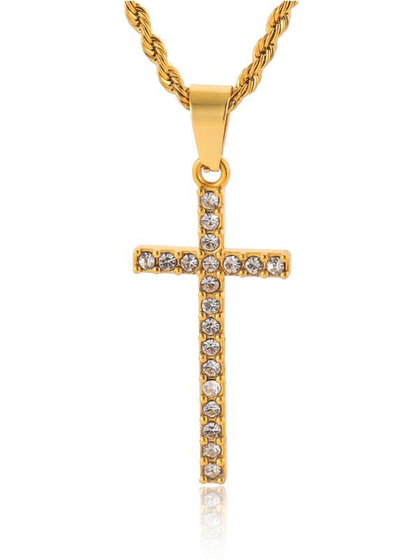 Classic Retro Design Stainless Steel Cross Pendant Necklace, Fashion Back To School Vintage Jewelry for Party, Daily Clothing Decor, Trendy All-match & Exquisite Jewelry for Birthday Gift for Fall 2024