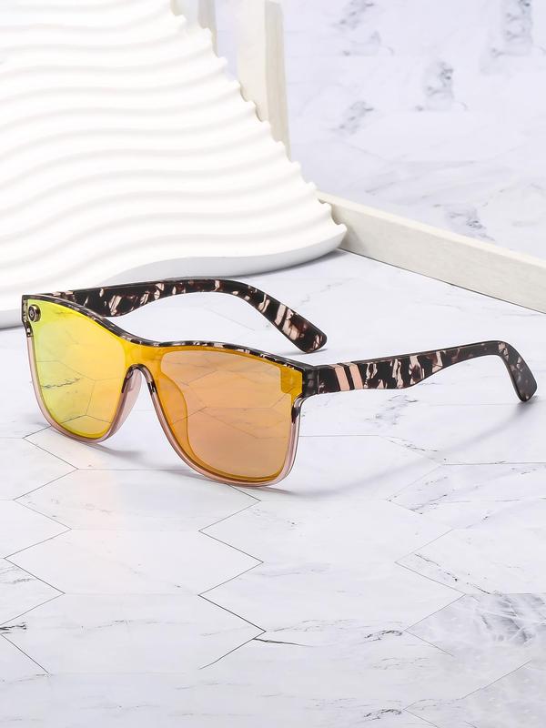 Tortoise Shell Pattern Flat Top Sunglasses for Women, Sun Protection Sunglasses for Men, Trends 2024 for Outdoor Activities Back To School Fall Streetwear Mascs