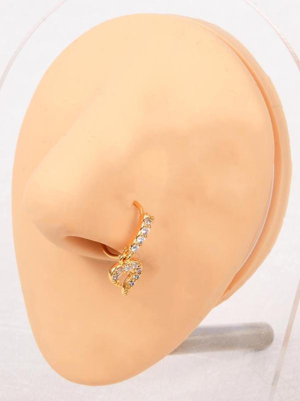 Rhinestone Decorated Nose Ring, Heart & Butterfly & Flower Design Nose Ring, Fashion Jewelry for Party, Daily Clothing Decor, Trendy All-match & Exquisite Jewelry for Birthday Gift