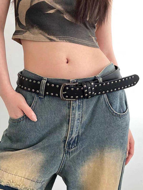 Punk Style Studded Decor Belt, Fashionable Matching Belt for Women & Girls, Trendy All-match & Exquisite Clothes Accessories for Daily & Party Decoration