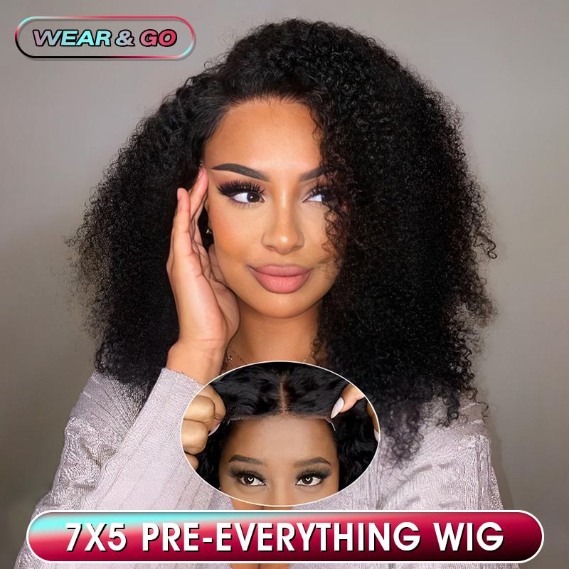 Marryu Afro Kinky Curly Wear Go Glueless Wigs Human Hair Bleached Knots 7x5 Pre Cut Lace Closure Wig Pre Plucked Hair Line 180% Density