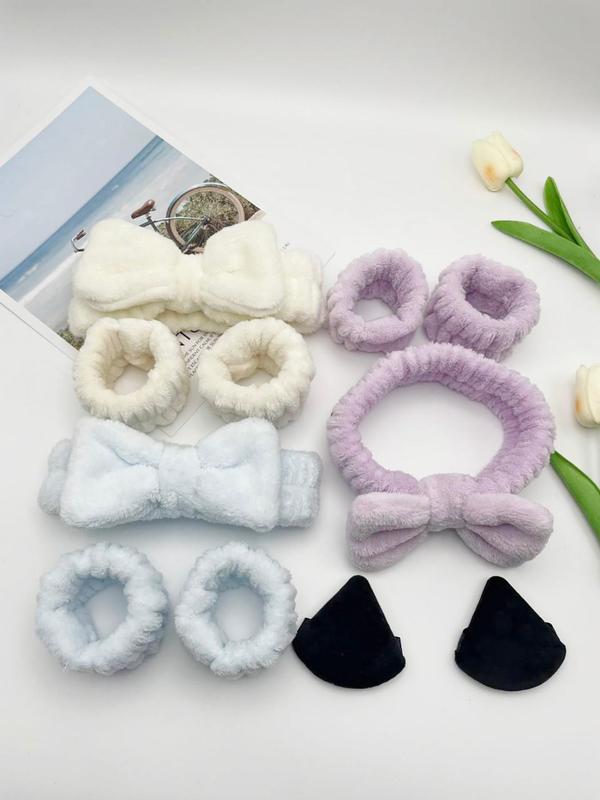 Cute Bow Design Hair Band Set (11pcs), Simple Soft Face Washing Hair Band Set, Fashion Hair Accessories for Women & Girls