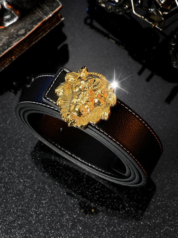 Men's Street Trend Lion Design Buckle Belt, Trendy Pu Leather Belt, Fashionable Clothes Accessories for Daily & Party Outfits