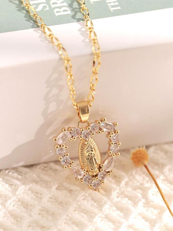 Elegant Rhinestone Decorated Heart & Cross Pendant Necklace, Fashion Matching Jewelry for Party, Daily Clothing Decor, Trendy All-match & Exquisite Jewelry for Birthday Gift