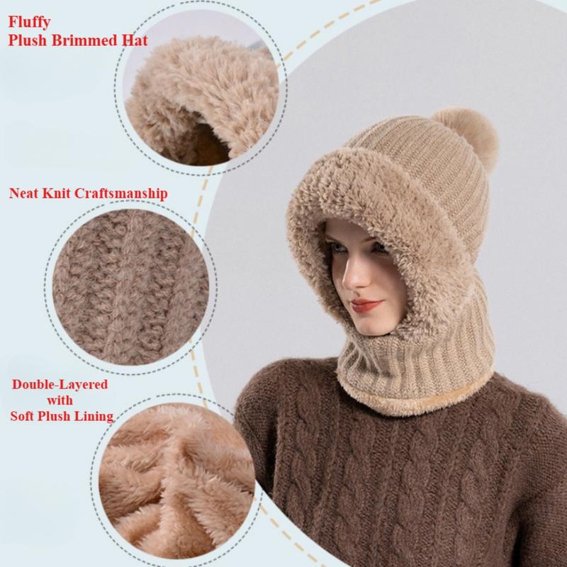 LOIDOU Winter Warm Knit Beanie Hat with Neck & Face Mask - Windproof, Fleece Lined for Women - Perfect for Cycling, Hiking & Outdoor Activities