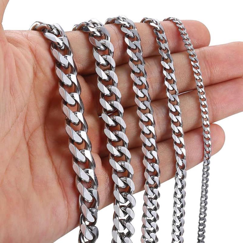 3 5 7 9 11mm Hermah Men's Curb Chain Necklace Choker Silver Gold Color Stainless Steel Cuban Link Jewelry for Male Female Christmas Gift