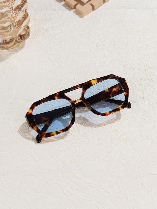 Vintage Leopard Print Tinted Lens Sunglasses, Square Frame Sunglasses for Everyday Use, Fashion Sunglasses for Outdoor Activities