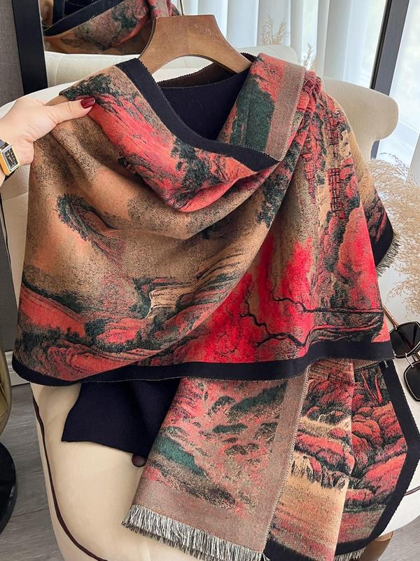 Women's Random Print Decor Scarf, Casual Soft Warm Shawl for Fall & Winter, Fashion Accessories for Daily Wear