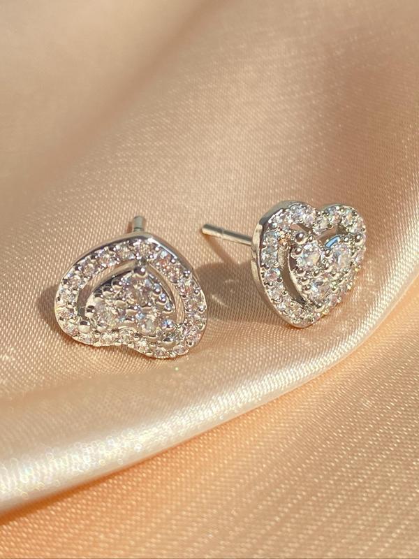 Elegant Heart Shaped Rhinestone Decorated Hollow Out Stud Earrings, Fashionable Earrings for Women, Summer Jewelry Accessories, Trendy Jewelry Gift for Party, Cartilage Earrings, Bling Bling Earrings