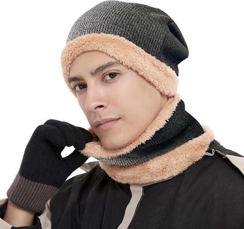 Warm Winter Beanie Hat & Scarf Gloves Set Stylish Knit Skull Cap for Men Women (02 Gray)