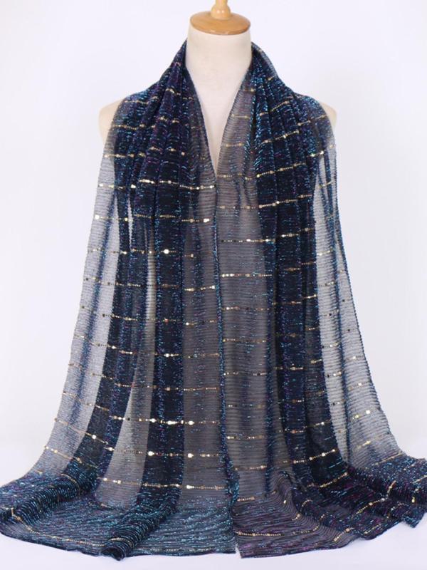 Women's Sheer Long Scarf, Glittering Fashion Solid Color Contrast Sequin Decor Silky Shawl for Daily Wear, Women's Elegant Trendy Scarf for All Seasons for Mom, Girlfriend