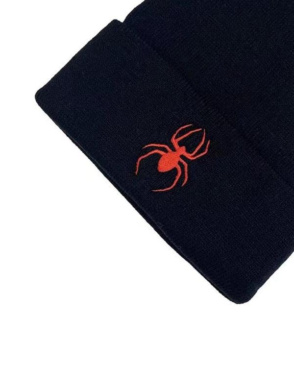 Spider Embroidery Beanie Hat, Casual Animal Design Knitted Hat for Fall & Winter, Warm Beanie Cap for Men & Women As Halloween Gift