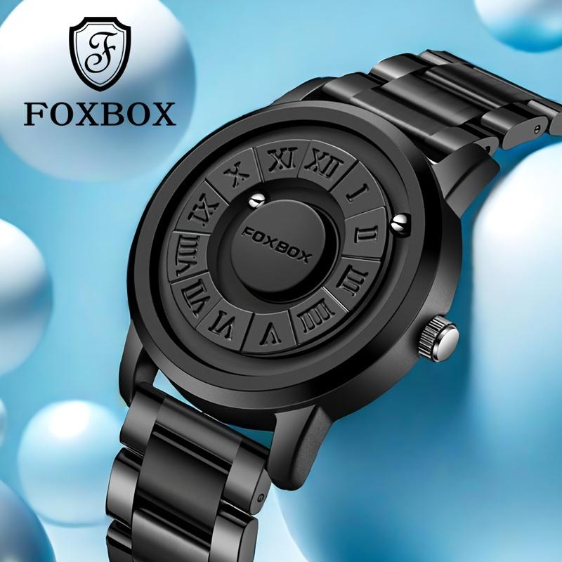 FOXBOX Men's Quartz Watch, Sporty Stainless Steel Band, Magnetic Closure