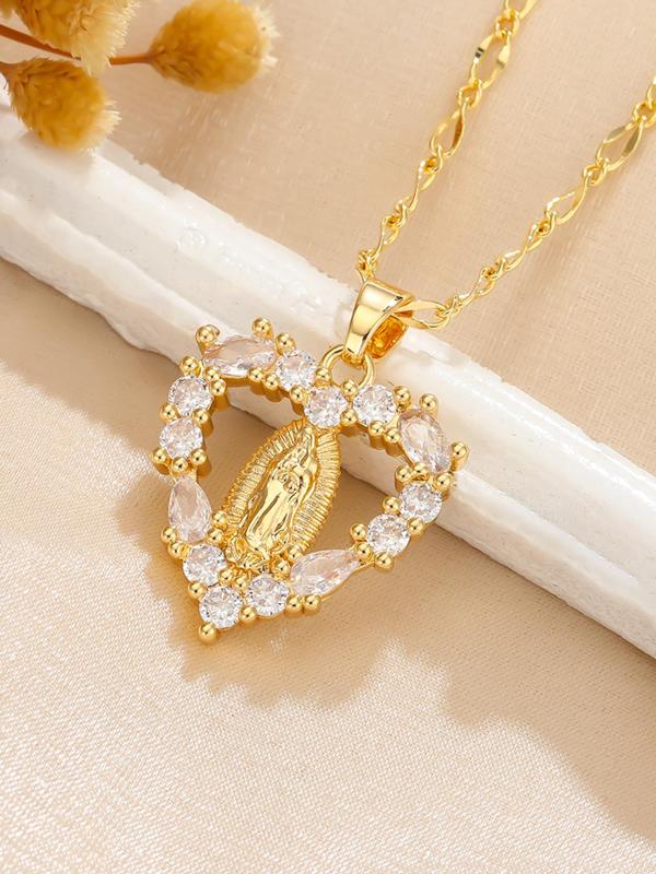 Elegant Rhinestone Decorated Heart & Cross Pendant Necklace, Fashion Matching Jewelry for Party, Daily Clothing Decor, Trendy All-match & Exquisite Jewelry for Birthday Gift