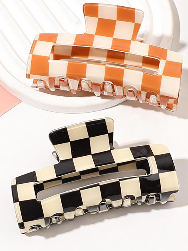 Checkerboard Pattern Hair Claw, Elegant Hollow Out Design Hair Accessories for Women & Girls, Casual Versatile Hair Accessories for Daily Wear