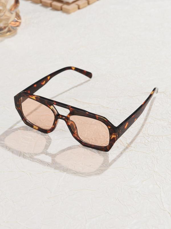 Vintage Leopard Print Tinted Lens Sunglasses, Square Frame Sunglasses for Everyday Use, Fashion Sunglasses for Outdoor Activities