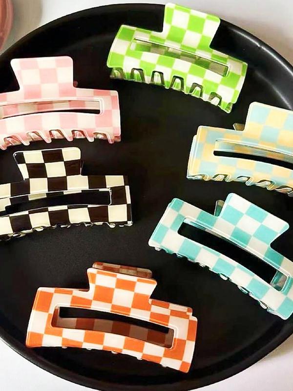 Checkerboard Pattern Hair Claw, Elegant Hollow Out Design Hair Accessories for Women & Girls, Casual Versatile Hair Accessories for Daily Wear