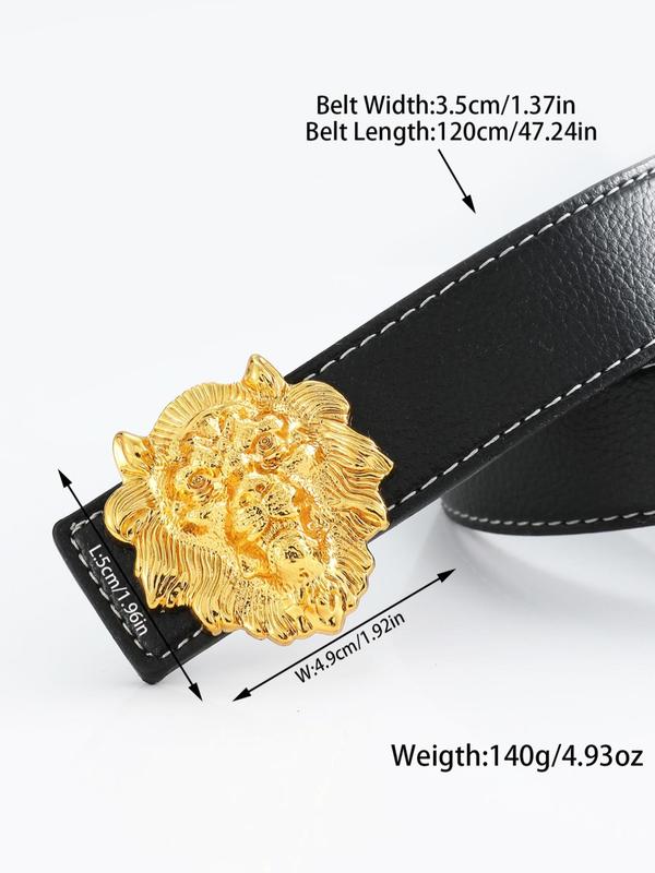 Men's Street Trend Lion Design Buckle Belt, Trendy Pu Leather Belt, Fashionable Clothes Accessories for Daily & Party Outfits