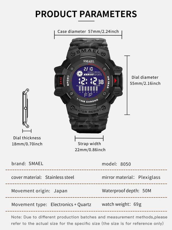 Men's Sportive Digital Watch, Fashionable Digital Watch with Luminous Dial & Alarm Mode, Waterproof Multifunctional Watch with Digital Display for Men