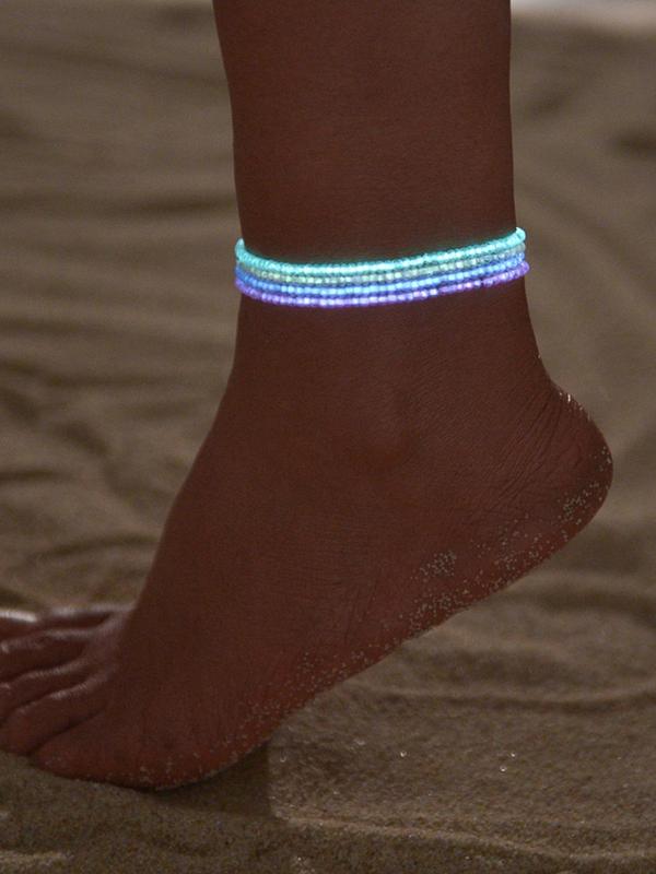 Glow in The Dark Beaded Anklet, Fashionable Boho Style Beaded Anklet for Women & Girls for Party, Daily Clothing Decor, Trendy Beach Resort Jewelry for Birthday Gift