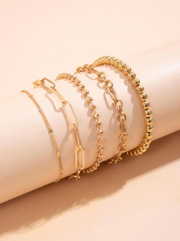 Fashion Simple Chain Bracelet & Beaded Bracelet, Summer 2024 Bangles Bracelets, Casual Stackable Matching Bracelet, Trendy All-match Jewelry, Streetwear Accessories As Friendship Bracelets, for Fall