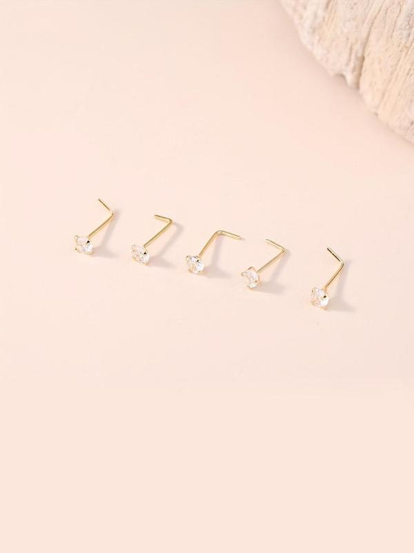 Elegant Women's Nose Ring Set, Simple Style Rhinestone Decor Nose Ring, L-shaped Studs for Daily Wear & Gift