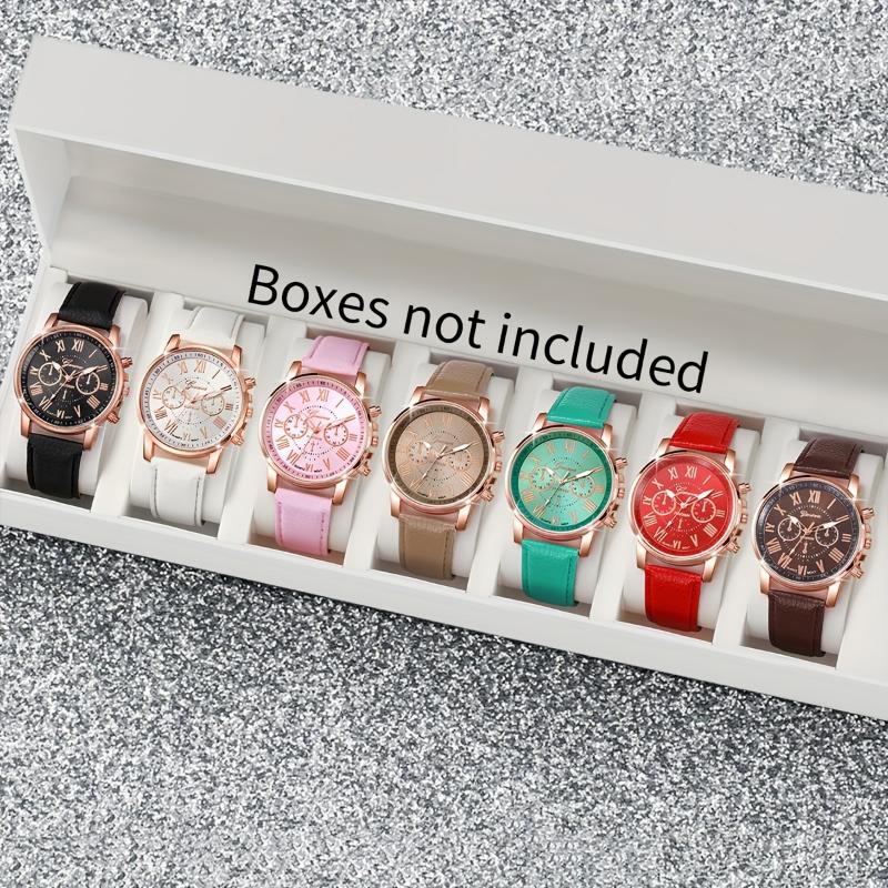 Chic 7pcs Women's Quartz Watch Set - Casual Fashion, Faux Leather Straps, Alloy Cases (Box Not Included)