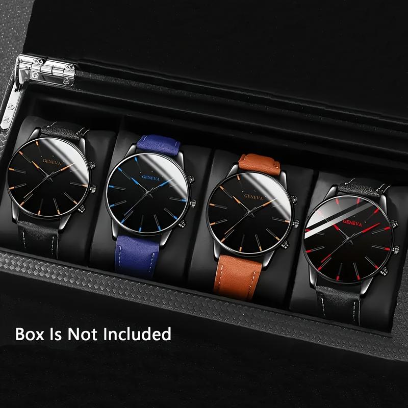 Men'S Fashion Quartz Watch Set of 4 - Shock Resistant, Analog Display, Faux Leather Strap, Accurate Timing, Classic Design, Perfect Gift for Family And Friends