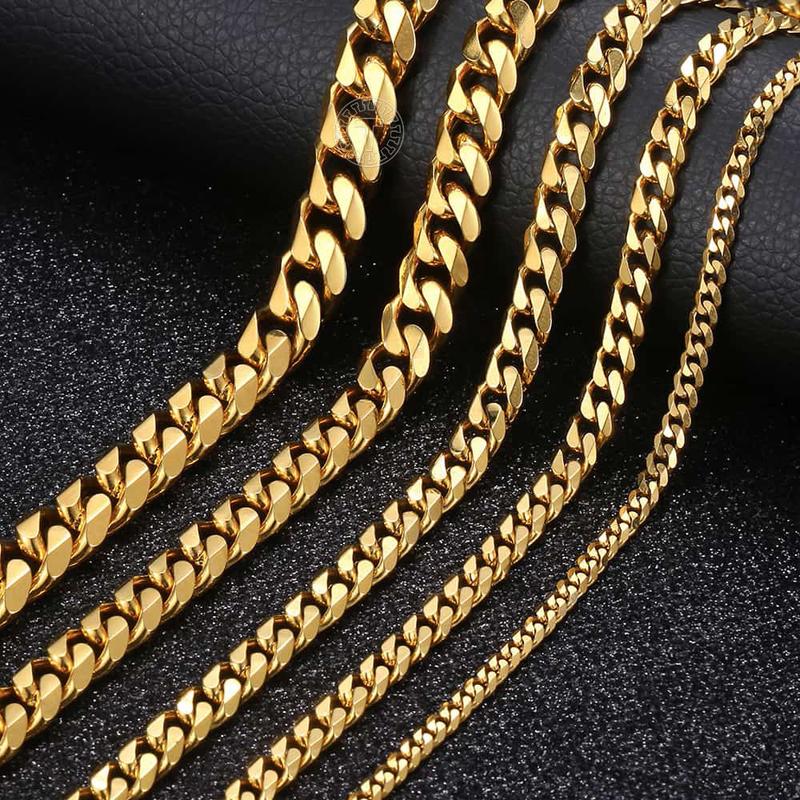 3 5 7 9 11mm Hermah Men's Curb Chain Necklace Choker Silver Gold Color Stainless Steel Cuban Link Jewelry for Male Female Christmas Gift