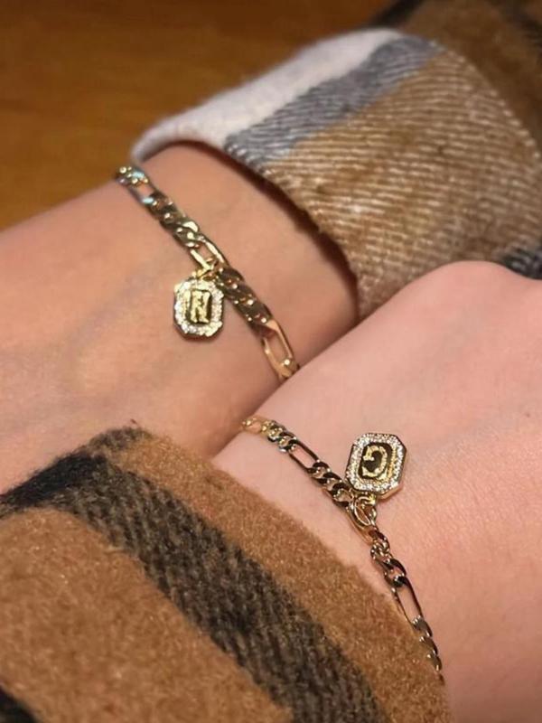 Elegant Rhinestone Decorated Letter Design Link Bracelet, 2024 New Style Exquisite Trendy Bracelet, Fashionable Matching Bracelet for Women & Men As Gift