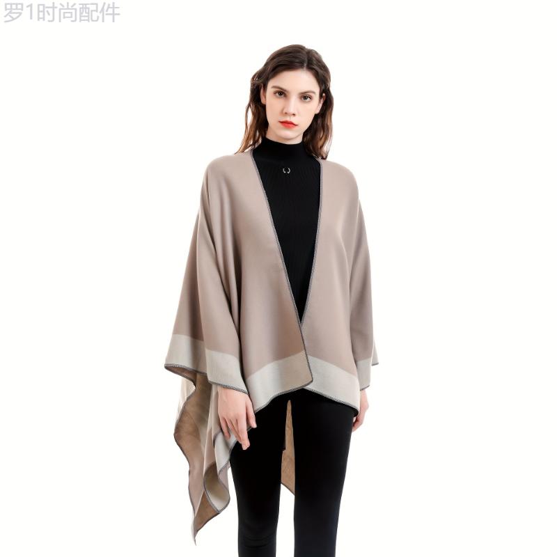 Women's Elegant Polyester Poncho Wrap - 100% Polyester, Woven, Dry Clean Only - Versatile Fall Winter Shawl for Casual Outings and Travel - Chic Unisex Blanket Scarf in Neutral Tones