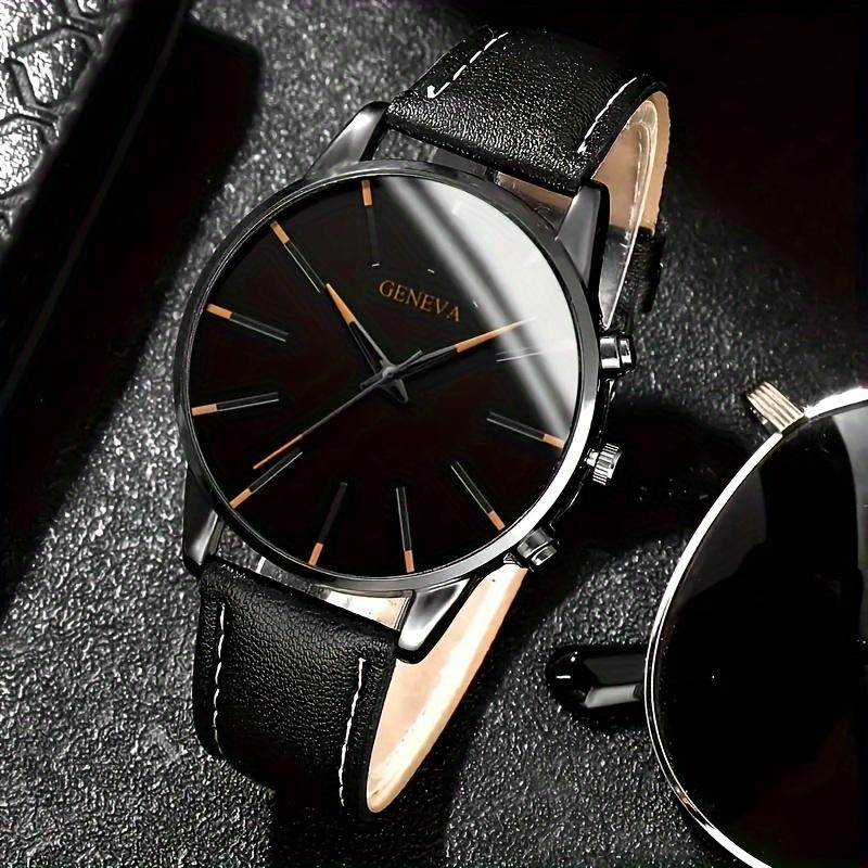 Men'S Fashion Quartz Watch Set of 4 - Shock Resistant, Analog Display, Faux Leather Strap, Accurate Timing, Classic Design, Perfect Gift for Family And Friends