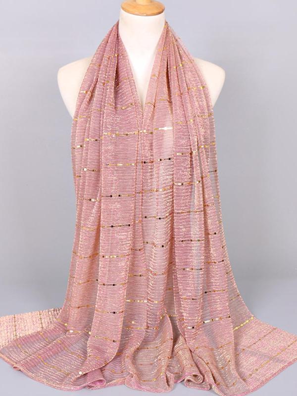 Women's Sheer Long Scarf, Glittering Fashion Solid Color Contrast Sequin Decor Silky Shawl for Daily Wear, Women's Elegant Trendy Scarf for All Seasons for Mom, Girlfriend