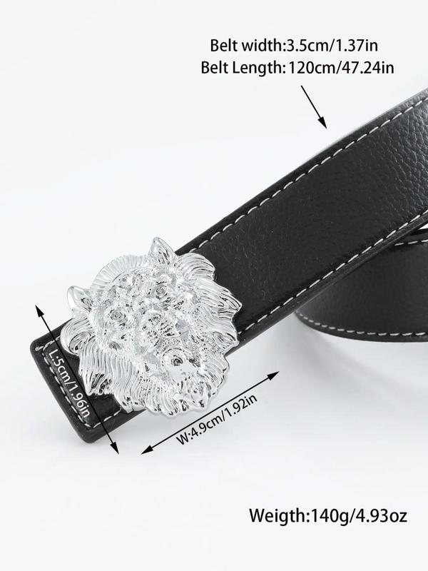 Men's Street Trend Lion Design Buckle Belt, Trendy Pu Leather Belt, Fashionable Clothes Accessories for Daily & Party Outfits