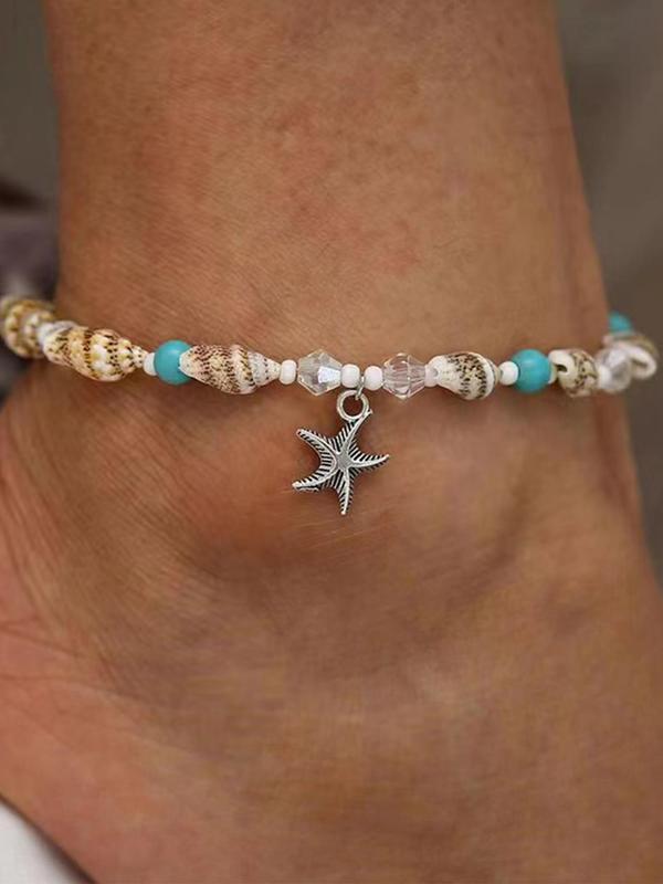 Boho Style Starfish Design Anklet,  Chic Adjustable Beaded Anklet, Fashionable Body Jewelry for Women & Girls, Perfect for Beach Party Vacation