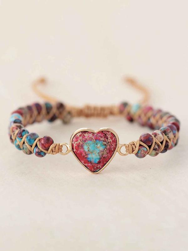 Vintage Heart Decor Beaded Design Drawstring Bracelet, Boho Style Hand Jewelry for Women & Men, Fashion Accessories for Party, Daily Clothing Decor