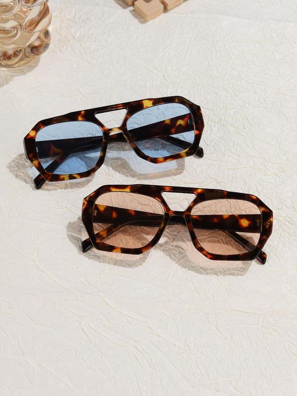 Vintage Leopard Print Tinted Lens Sunglasses, Square Frame Sunglasses for Everyday Use, Fashion Sunglasses for Outdoor Activities