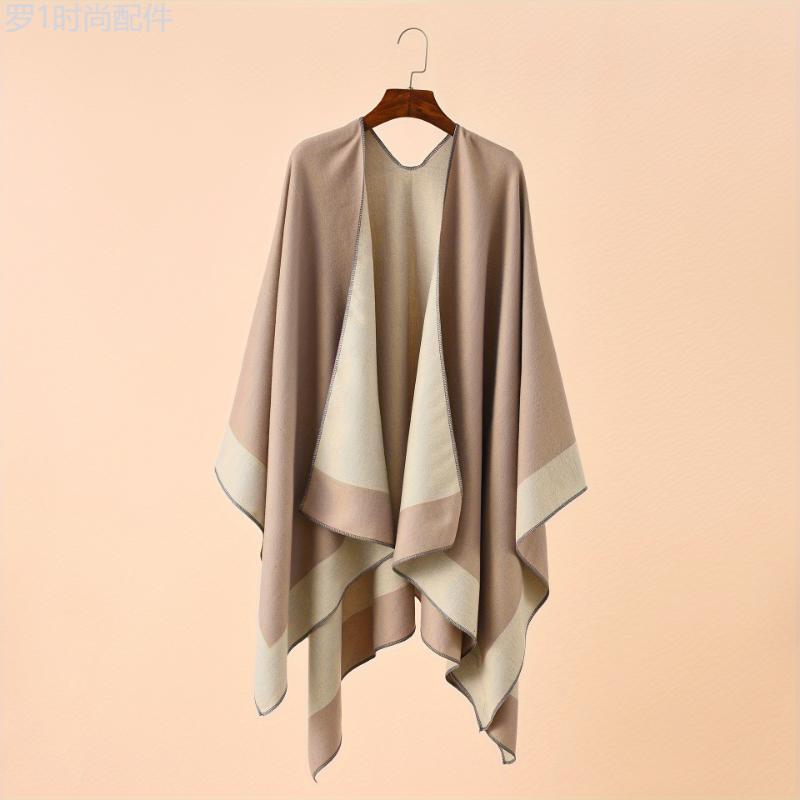 Women's Elegant Polyester Poncho Wrap - 100% Polyester, Woven, Dry Clean Only - Versatile Fall Winter Shawl for Casual Outings and Travel - Chic Unisex Blanket Scarf in Neutral Tones