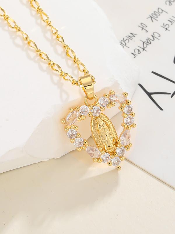 Elegant Rhinestone Decorated Heart & Cross Pendant Necklace, Fashion Matching Jewelry for Party, Daily Clothing Decor, Trendy All-match & Exquisite Jewelry for Birthday Gift