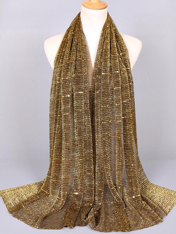 Women's Sheer Long Scarf, Glittering Fashion Solid Color Contrast Sequin Decor Silky Shawl for Daily Wear, Women's Elegant Trendy Scarf for All Seasons for Mom, Girlfriend