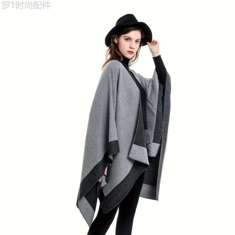 Women's Elegant Polyester Poncho Wrap - 100% Polyester, Woven, Dry Clean Only - Versatile Fall Winter Shawl for Casual Outings and Travel - Chic Unisex Blanket Scarf in Neutral Tones