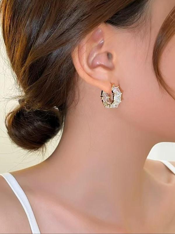 Rhinestone Decorated Hoop Earrings, 2024 New Style Elegant Jewelry for Party, Daily Clothing Decor, Trendy All-match & Exquisite Jewelry for Birthday Gift